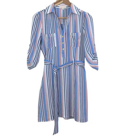 Urban Girl Women’s Belted Cargo Shirt Dress Tunic Mini Tie Waist Stripe Small - Picture 15 of 16